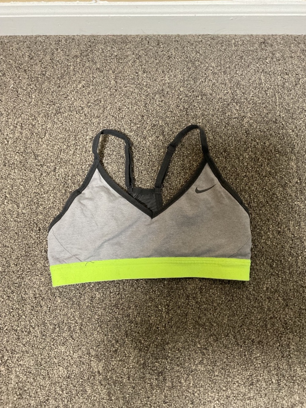 Nike Womens Dri-Fit Gray & Yellow Light Support Sports Bra Athletic Running Gym